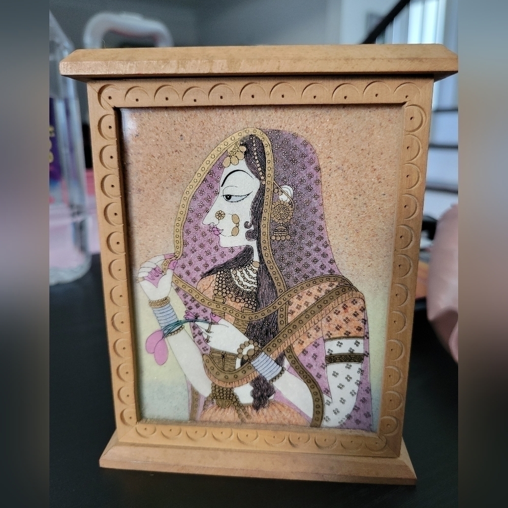 Vintage Rajasthani-lady Wooden Wall Mount Key Holder Cabinet Storage Box